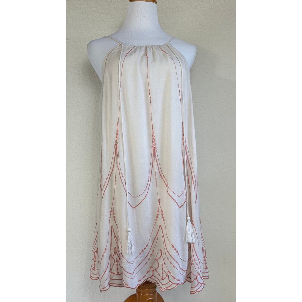 Lush Bohochic Cream Rayon Mini Dress Tassel Straps Size S
